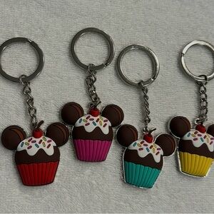 Disney Mickey Mouse Cupcake Keychains NWOT (Set of 4)